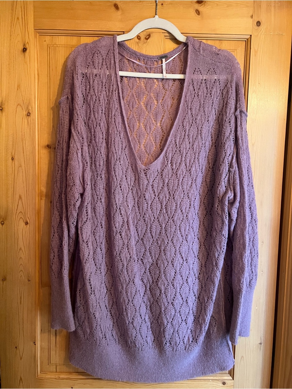 FREE PEOPLE V-Neck Open Knit Lavender Sweater
